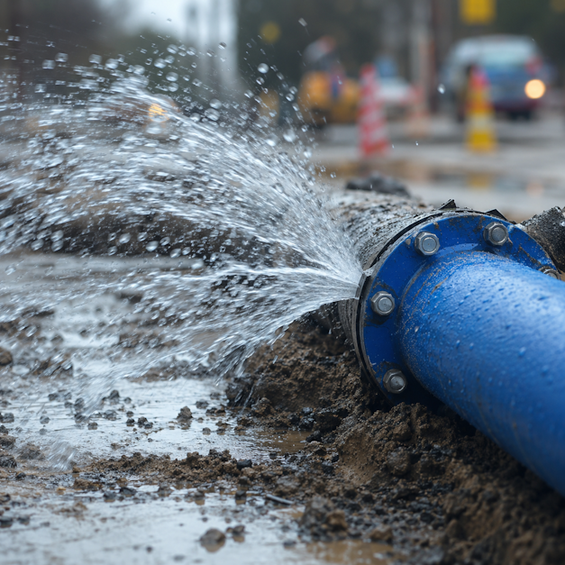 Wasser spritzt aus einem Wasserrohr auf der Straße