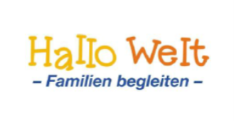 Logo bestehend nur aus Text: Hallo Welt - Familien begleiten